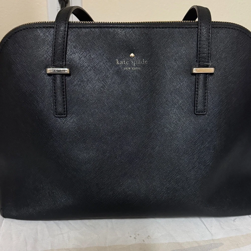 kate spade Black Saffiano Dome Satchel with Gold Trim